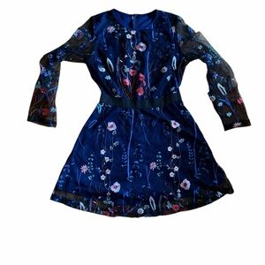 Floral Embroidered Navy Dress